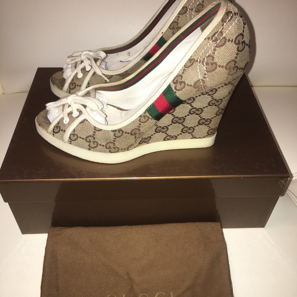 Original Gucci GG Beige/ Ebony Wedges